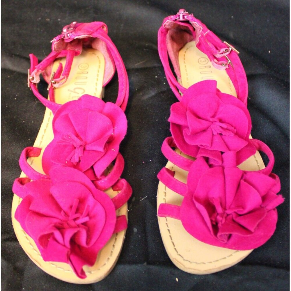 Rouge Kids Fuschia Strappy Sandals sz 3 Suede Flower Spring Summer Zipper Buckle